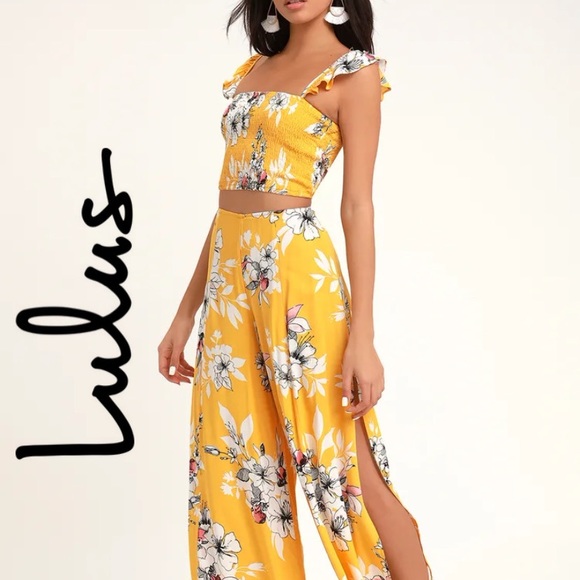 Lulus Tops - Lulu’s Yellow Floral Print Two-Piece Jumpsuit